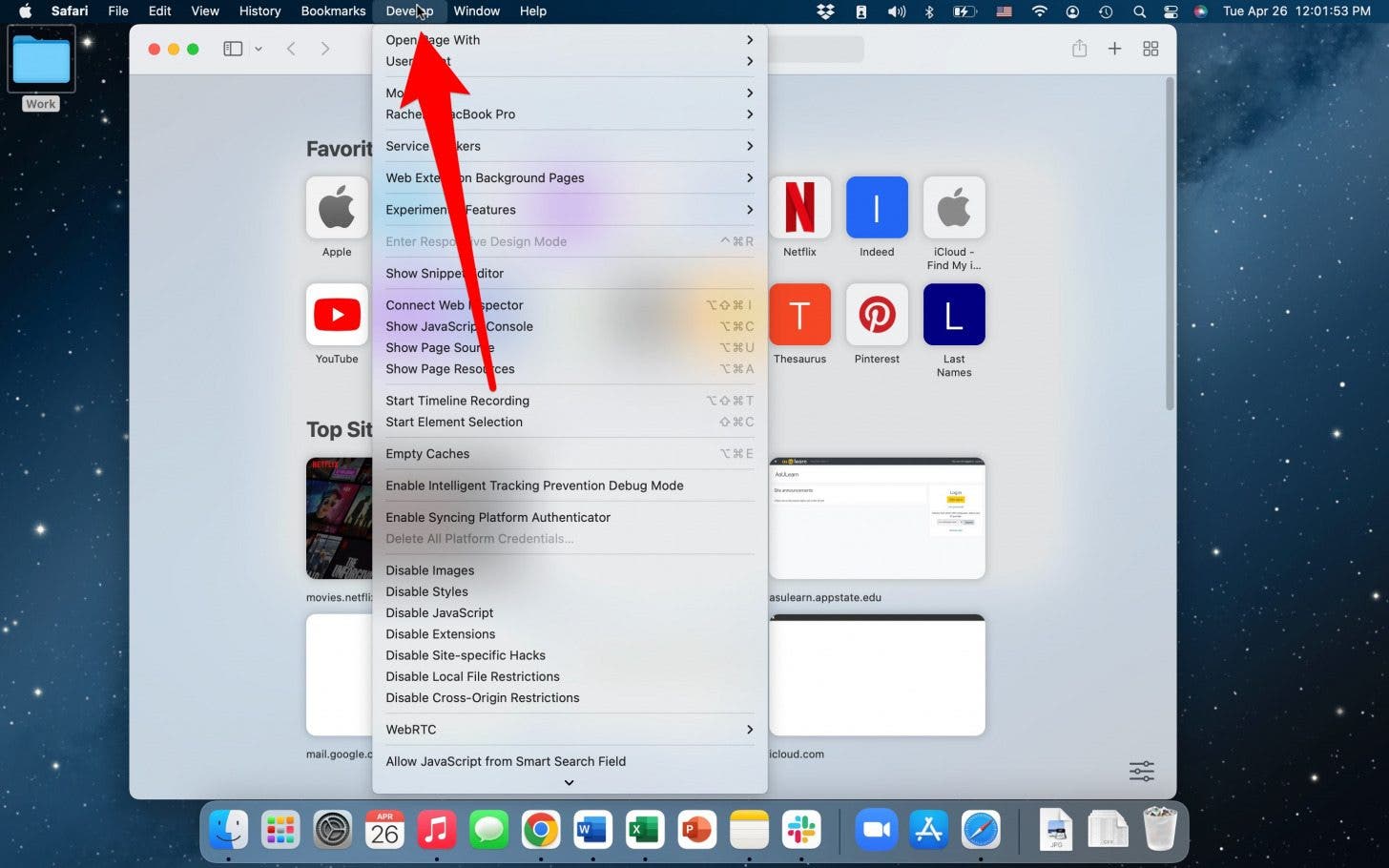 how to inspect element on ipad safari without computer Click the develop drop down menu