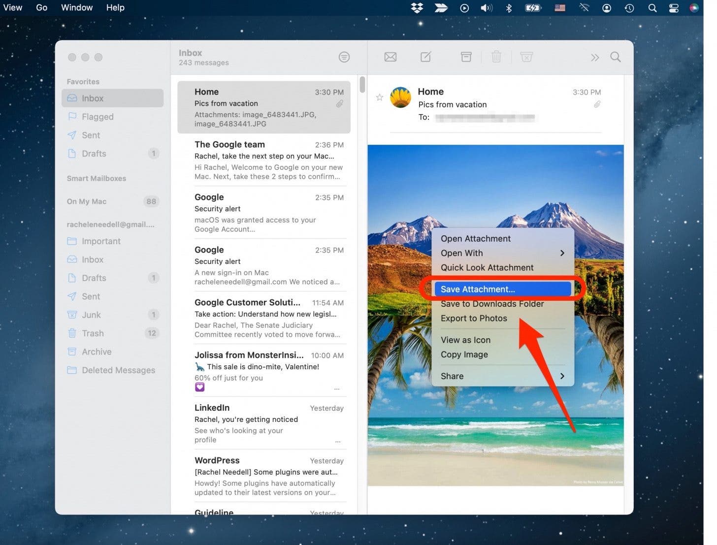 Right-click to save a photo from Apple Mail