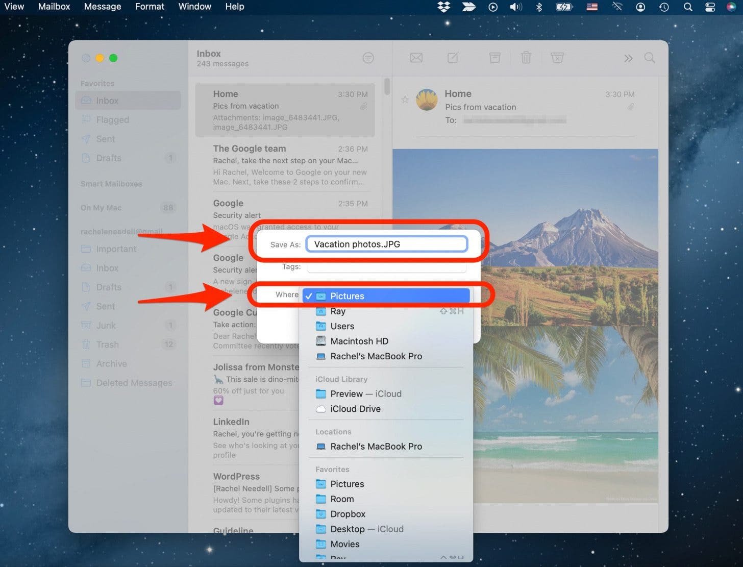 Right-click to save a photo from Apple Mail