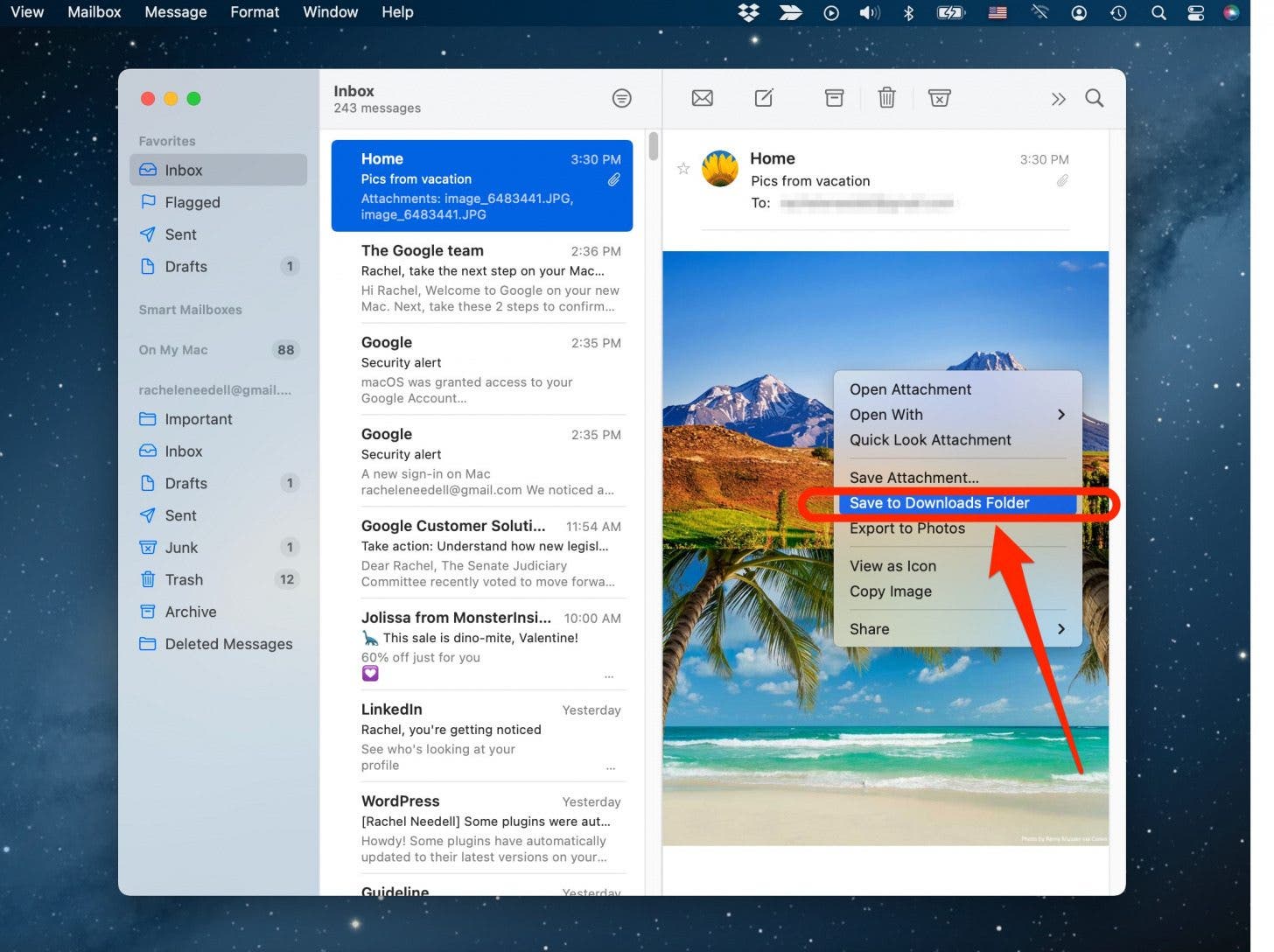 Right-click to save a photo from Apple Mail