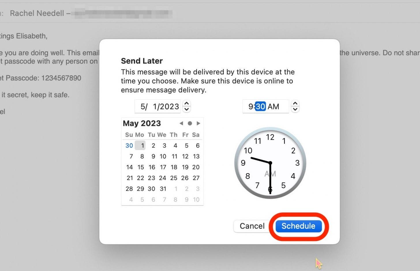 Then, click Schedule to schedule the email.