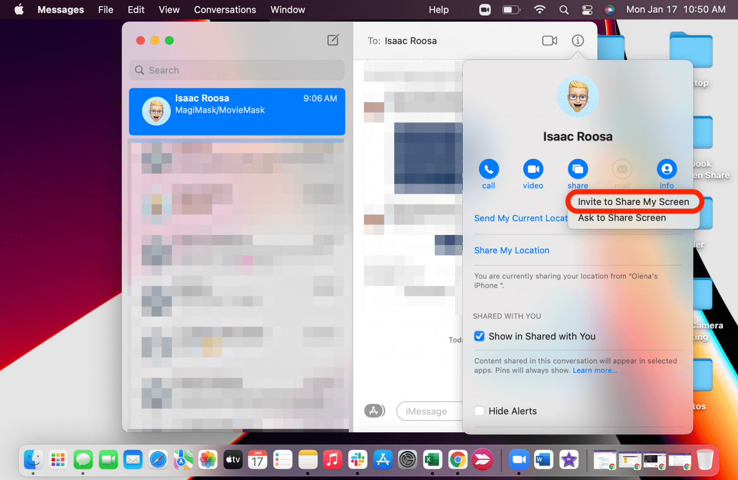 Click Invite to Share My Screen. 