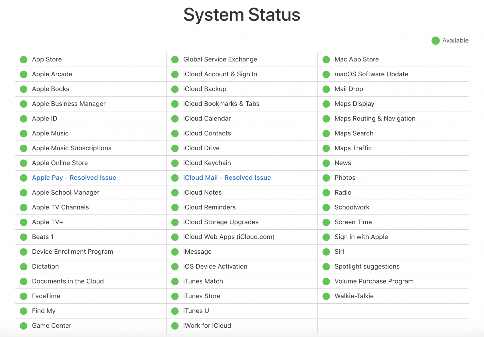 apple system status