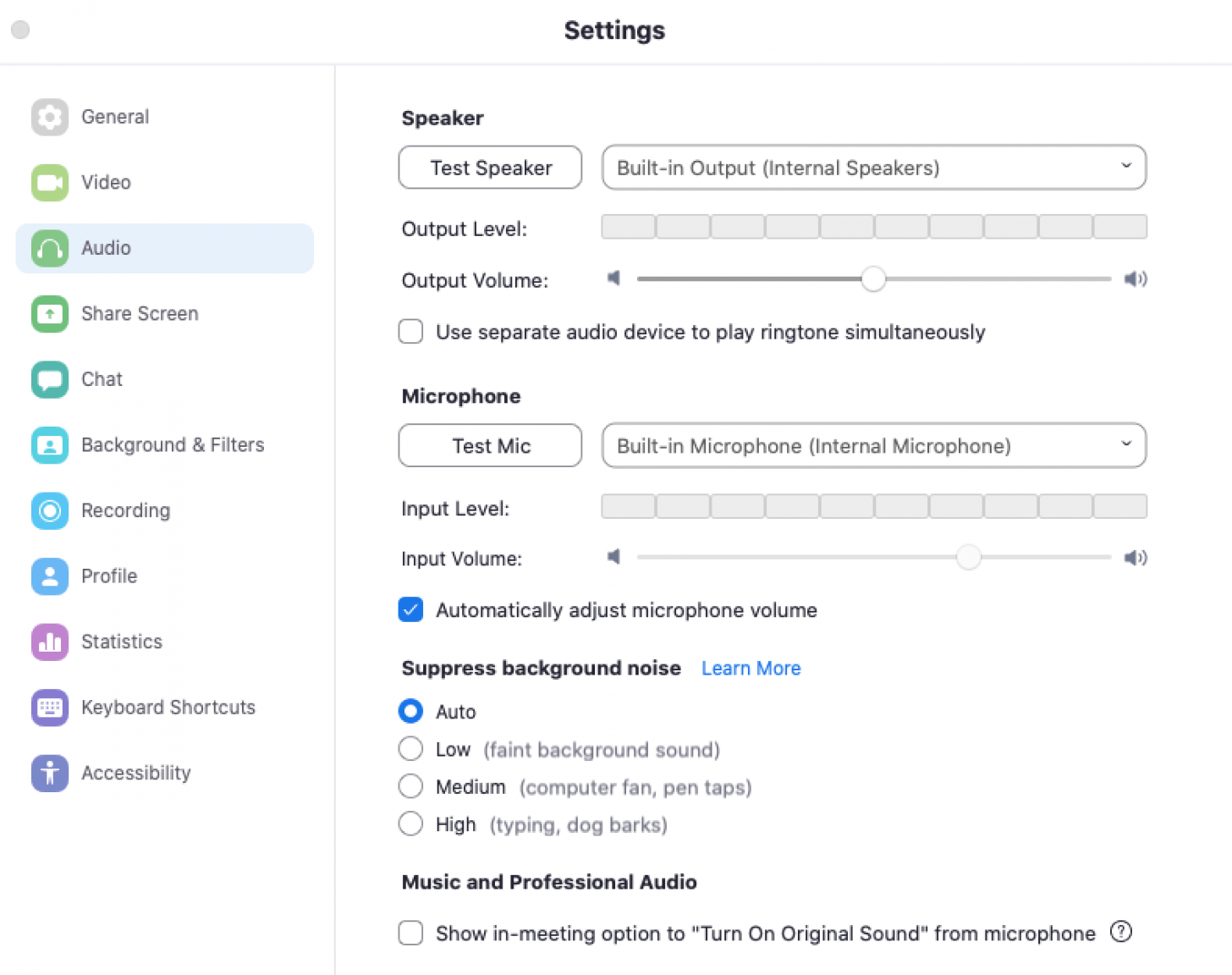 zoom app audio settings