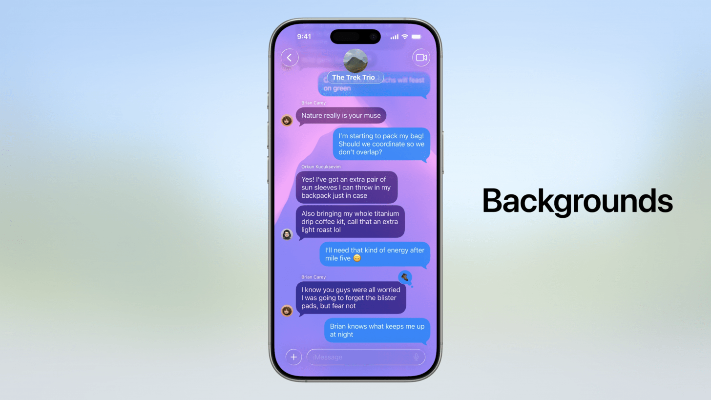 screenshot of the iphone messages app on iOS 26 showing new backgrounds feature
