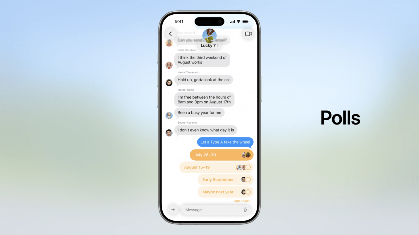 screenshot of the iphone messages app on iOS 26 showing the polls feature