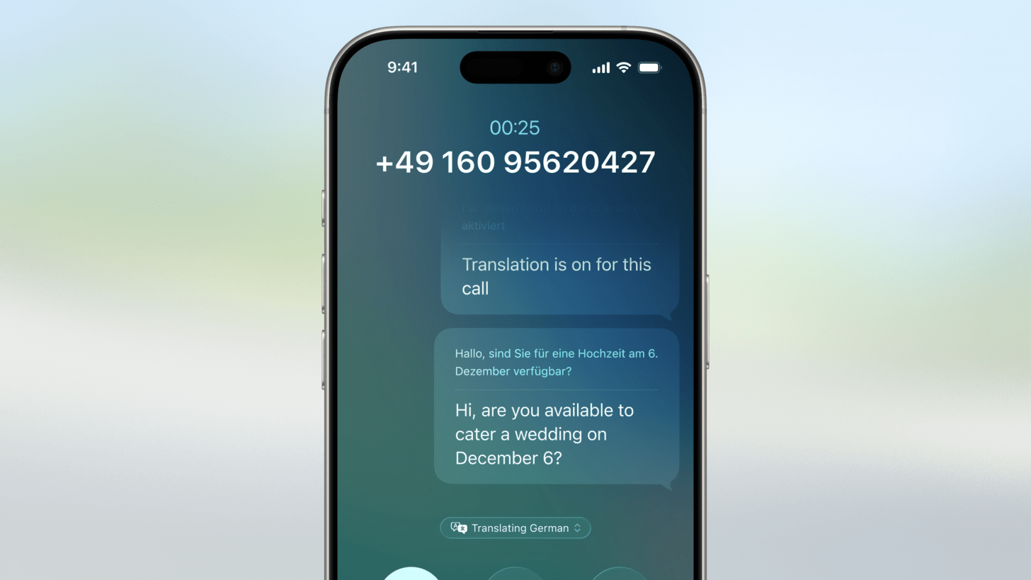 screenshot of an iphone phone calls demonstrating live translation feature
