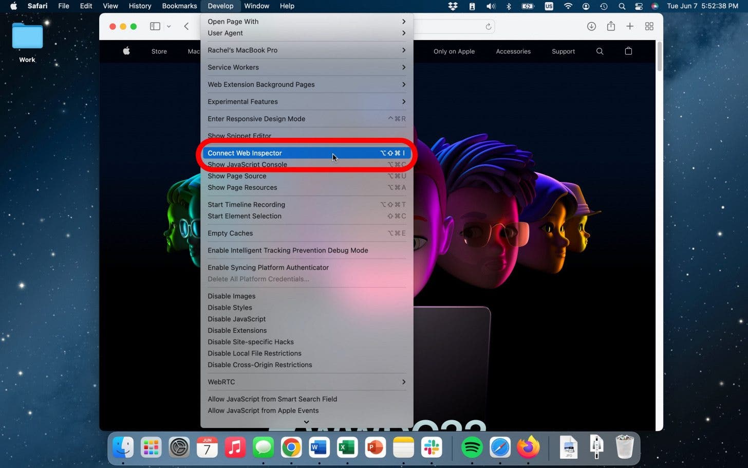 Select Connect Web Inspector.