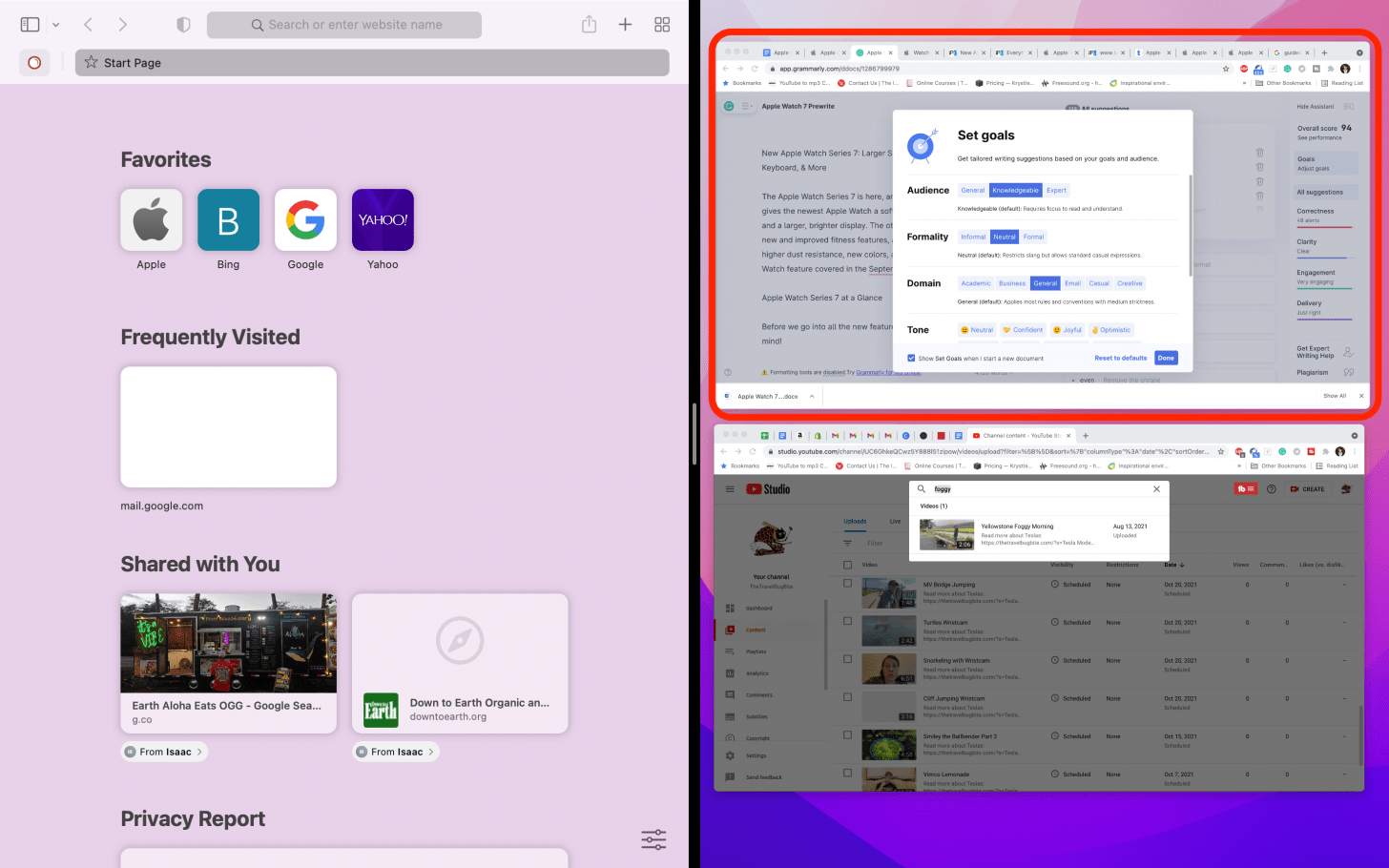 notifications os x split screen