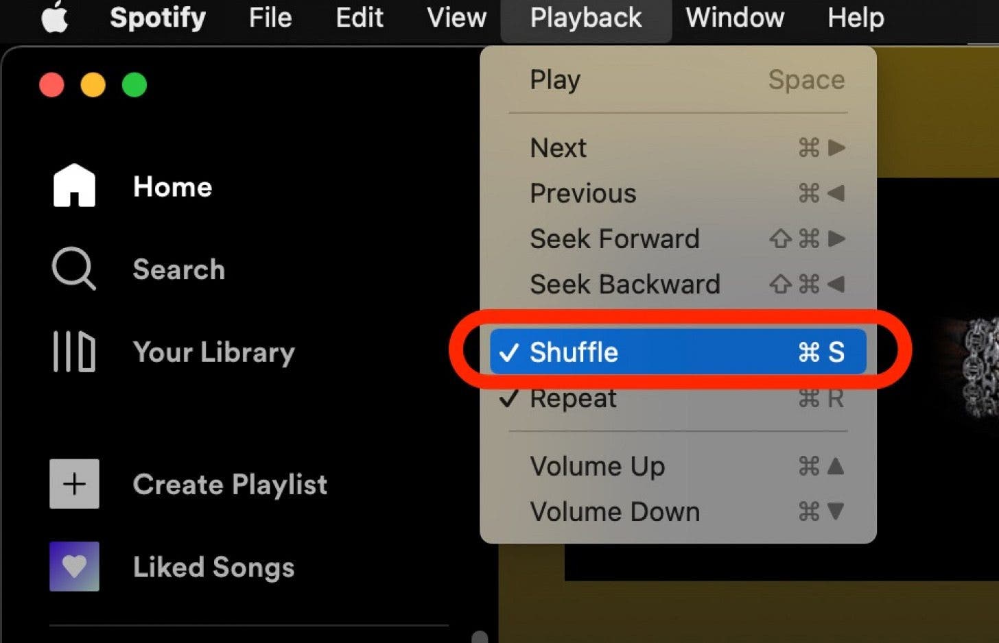 shuffle Spotify on desktop