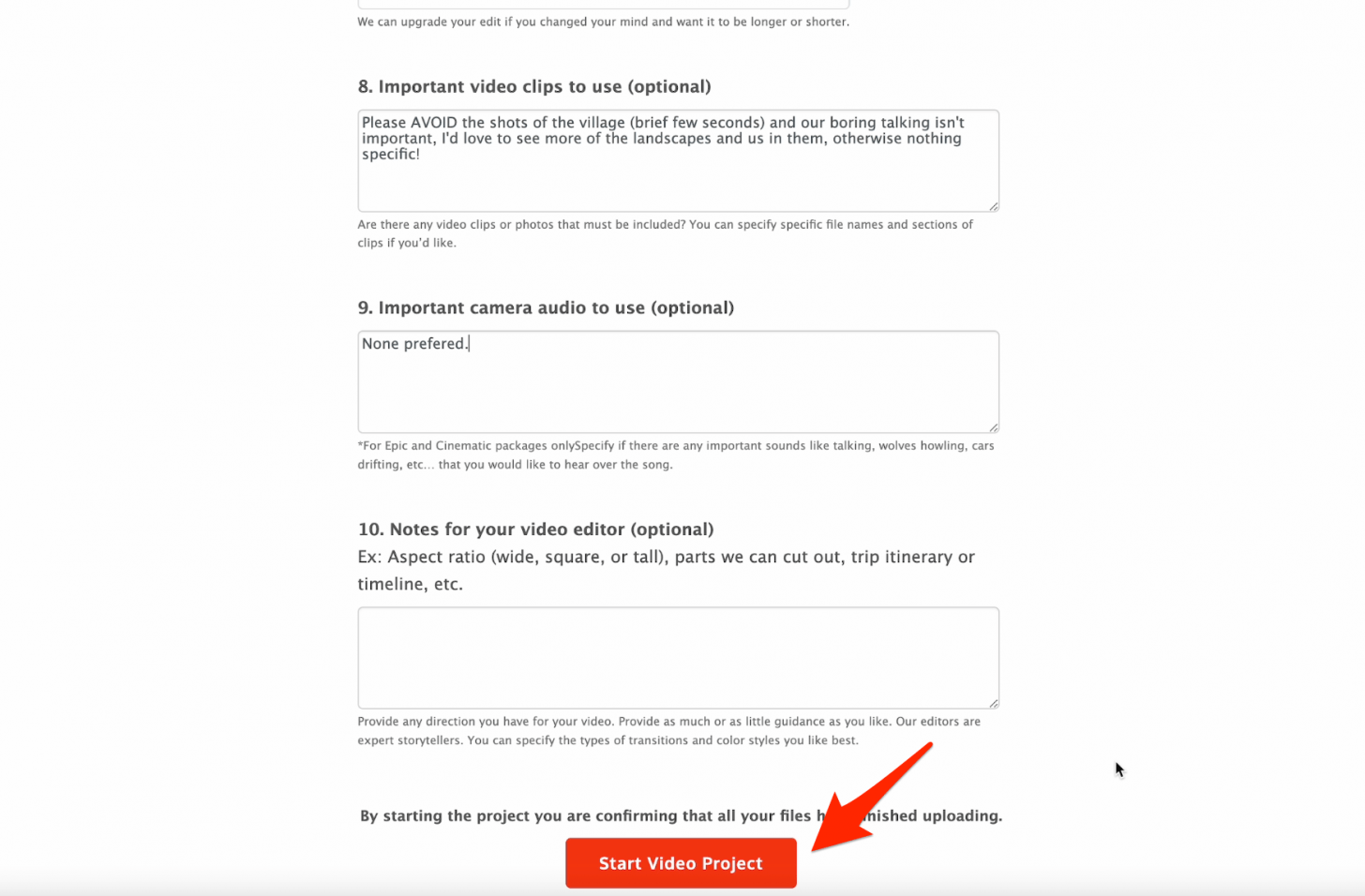Once you are done, click Start Video Project.
