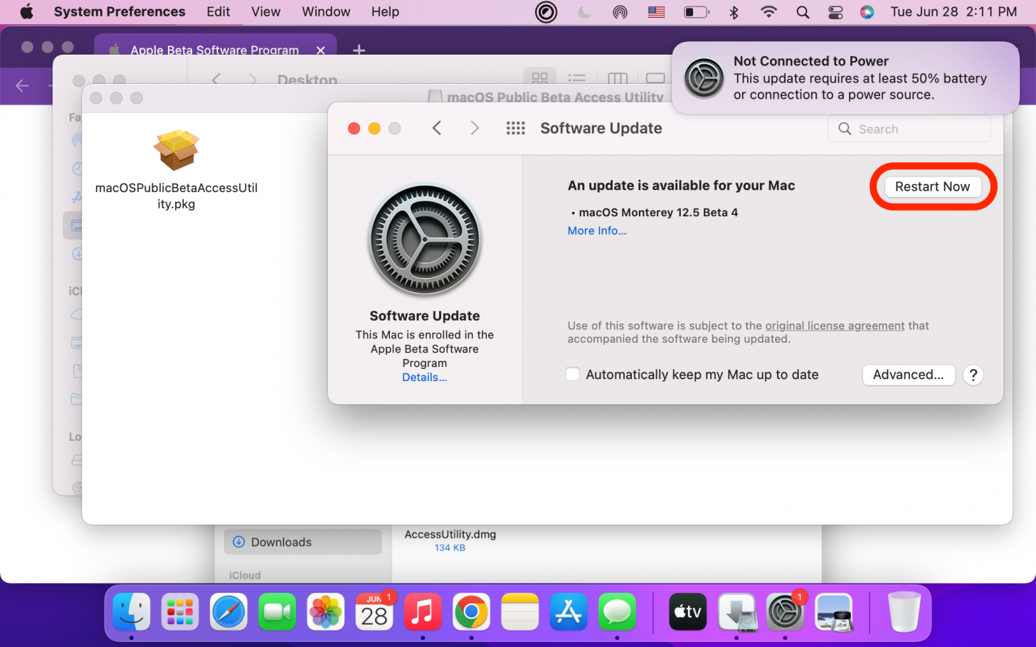 A window comes up that informs you you'll need to restart your device; tap Restart.