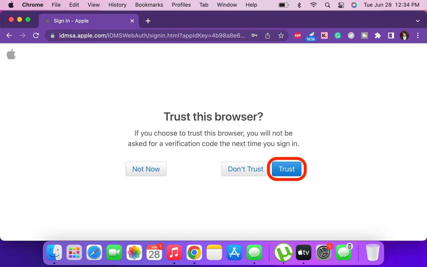 You may need to confirm that you trust the device. This requires clicking Allow, typing in the code you see, then clicking Trust.