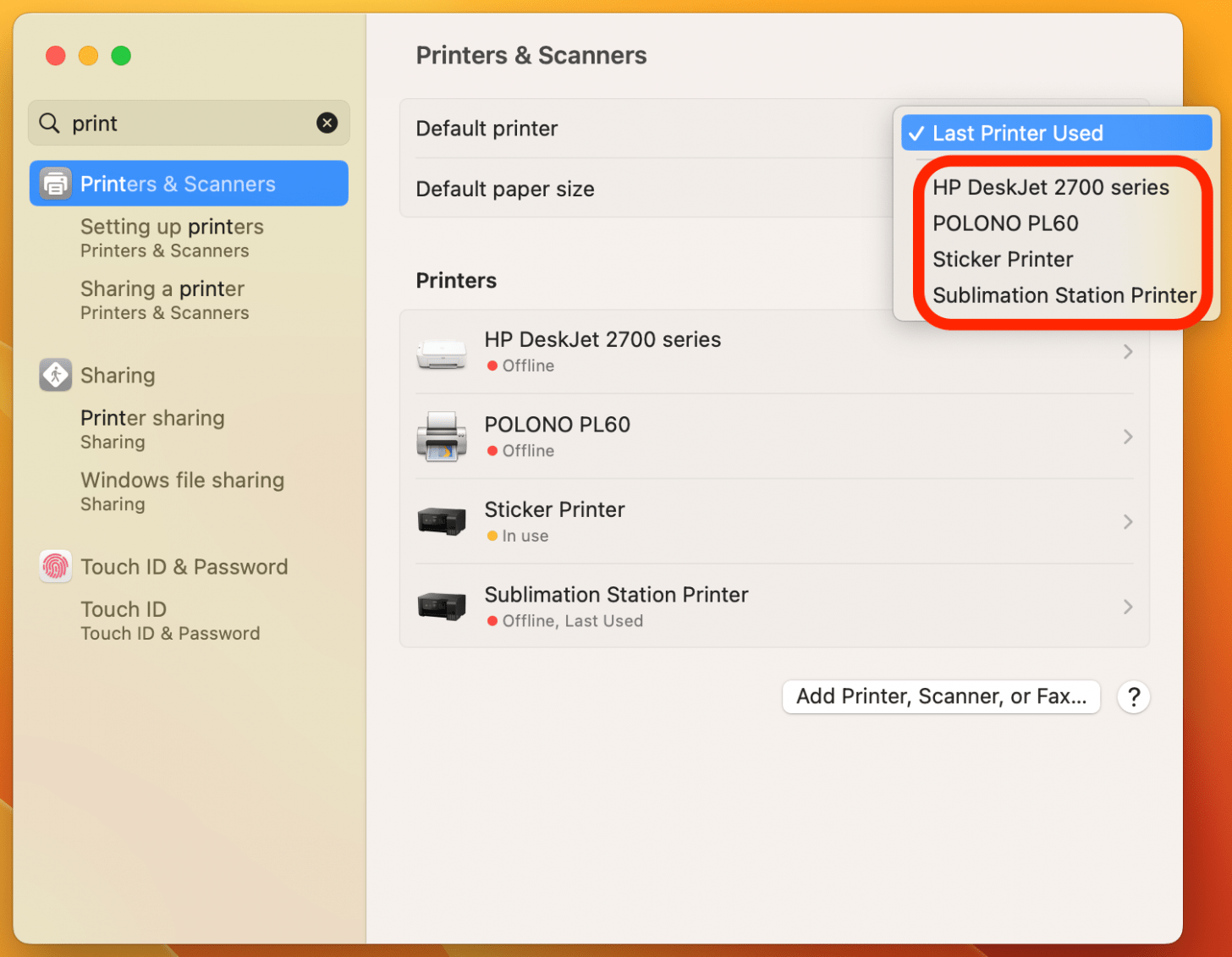 Select the printer you wish to set as your default.