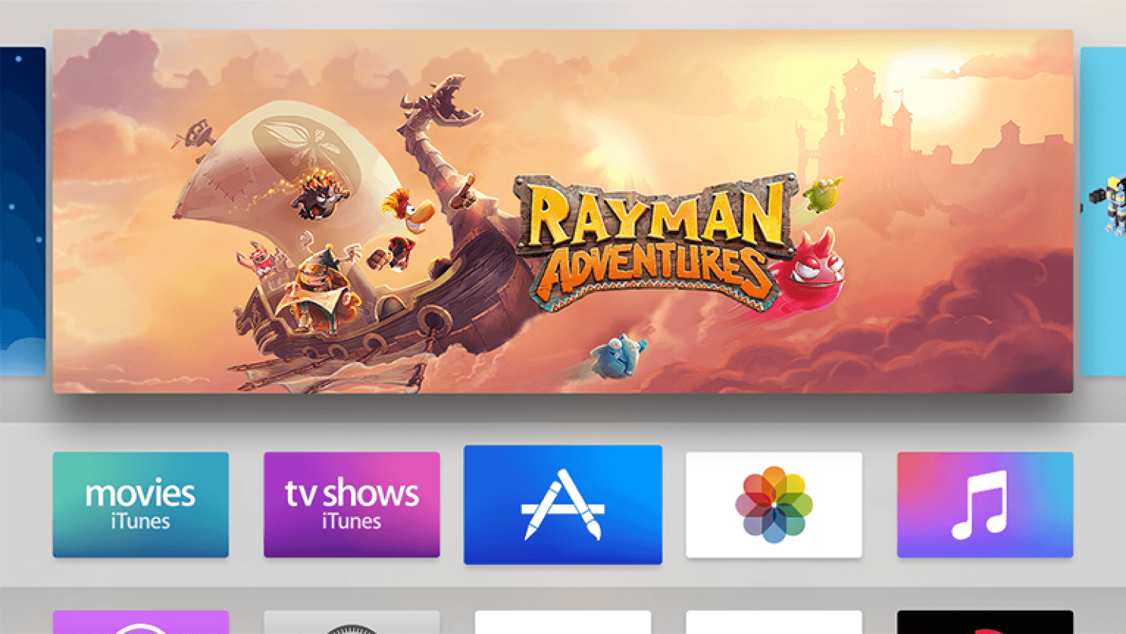 Включи канал про игру. Apple TV баннер. Телевизор для Rayman. Num баннер для ТВ.