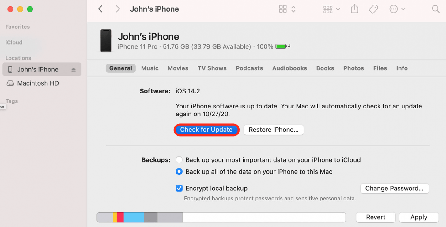 update my iphone with finder on mac