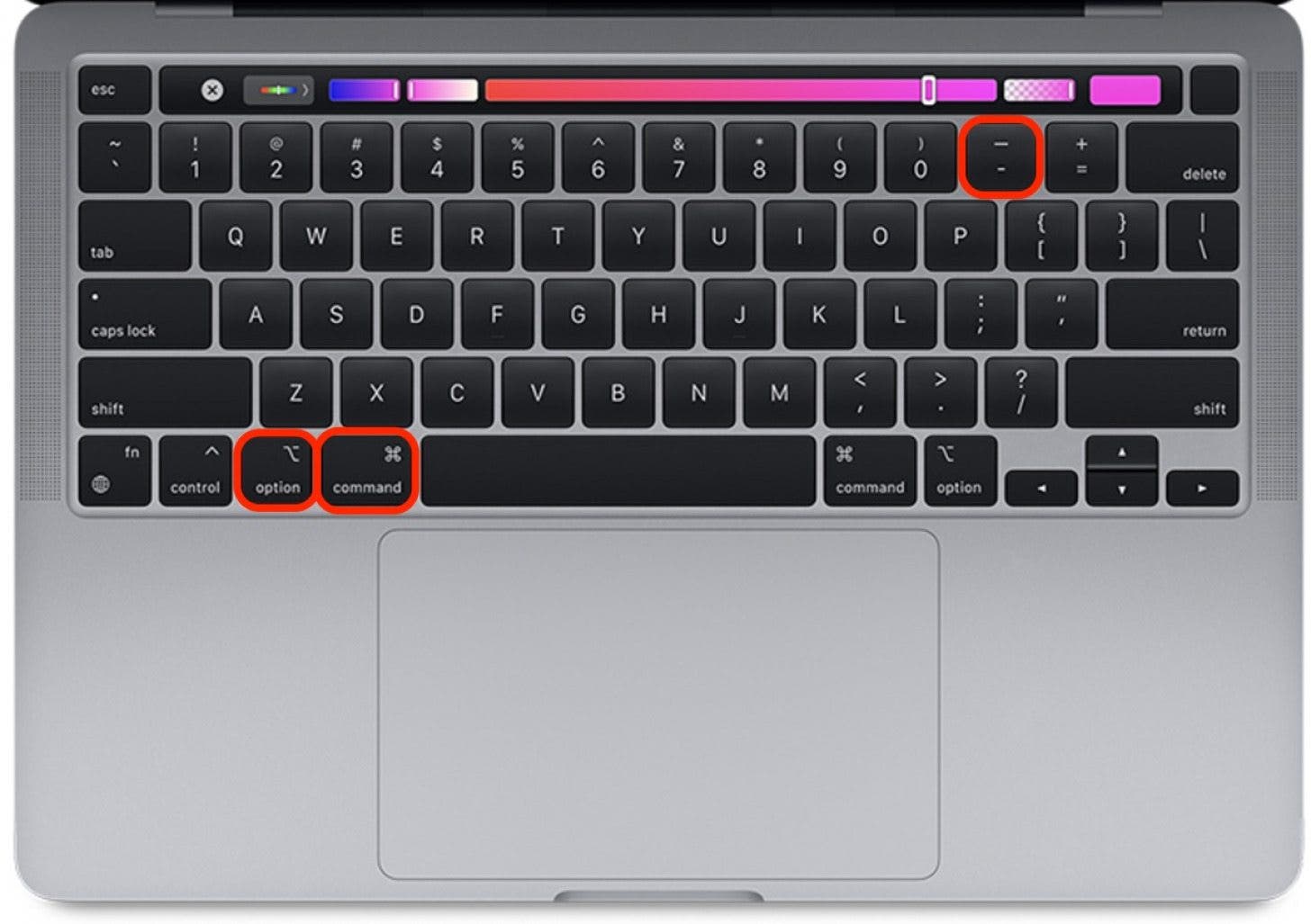 Press Option + Command + - at the same time to zoom out. 