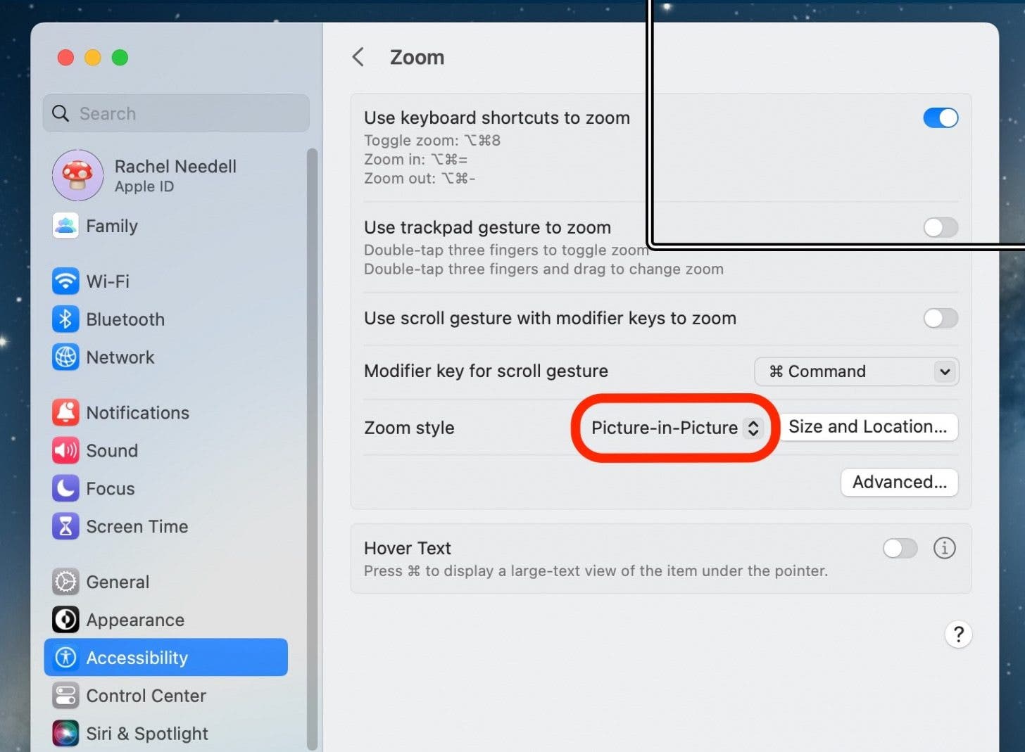 To edit your Toggle Zoom view, under Zoom Style choose either Picture-in-Picture that will turn your mouse into a magnifying glass.