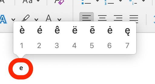 Press and hold a letter key for about two seconds. A small popup window will appear showing all the accents available for that letter.