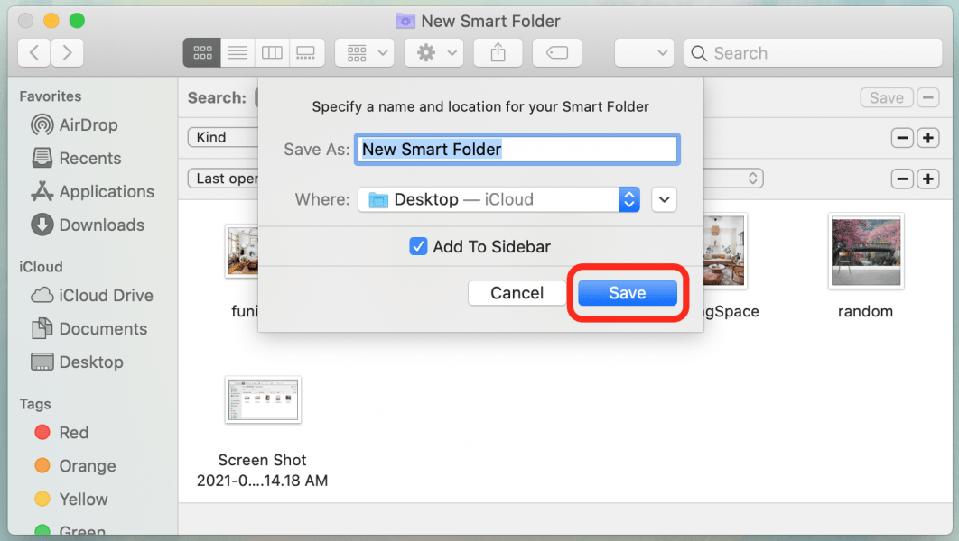 Save your new smart folder