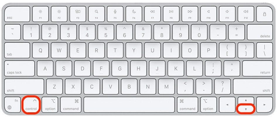 Switch between windows step 2.1 - Control + Down key
