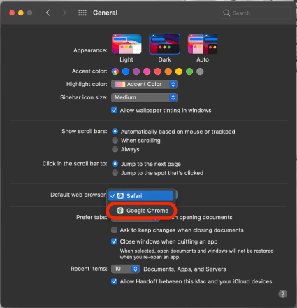 Select a default browser app