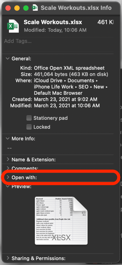 Click to expand Open With default app settings