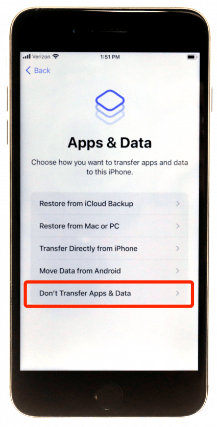 Select Don't Transfer Apps & Data.