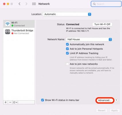 Forget Wi-Fi Network step 5 - Click advanced