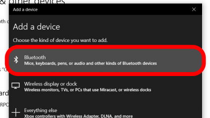In the Add a device menu, click Bluetooth.