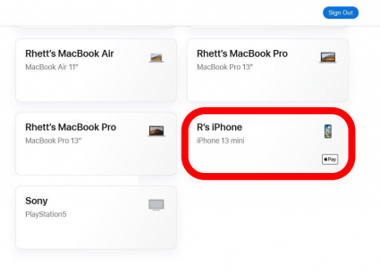 You'll see a list of devices that are currently signed into your Apple ID. Find and click on your iPhone in the list of devices.