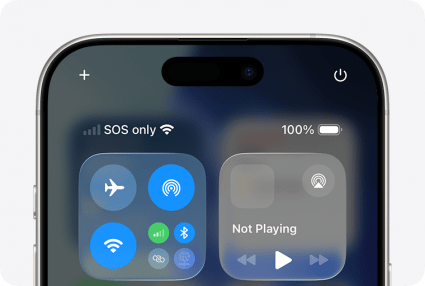 iphone control center with SOS only in the upper left corner