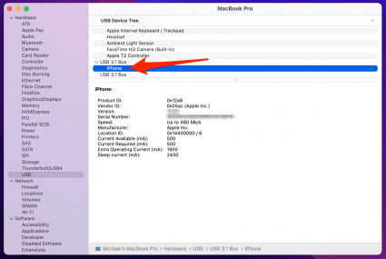 find iphone listed to see if you connect iphone to macbook