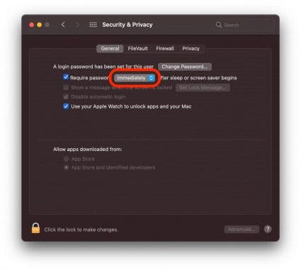 set auto lock interval for Mac