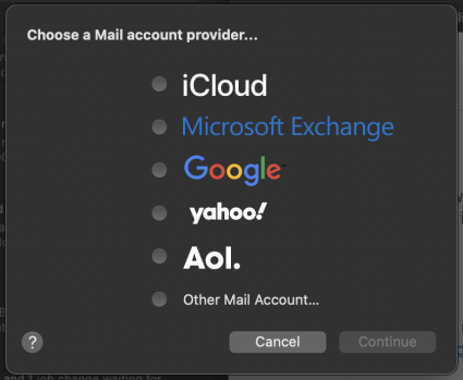 Select your email provider