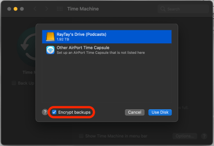 Click Encrypt backups