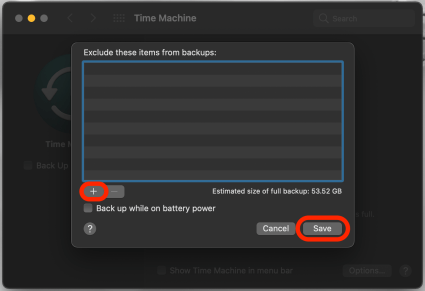 Click the plus sign, select files to exclude, then click Save