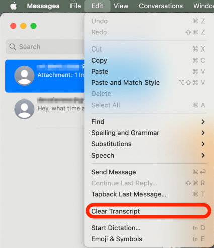 Click Clear Transcript. This is the fastest way of deleting text messages within a conversation. 