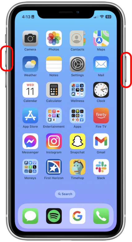 Press and hold the side button and volume up button.