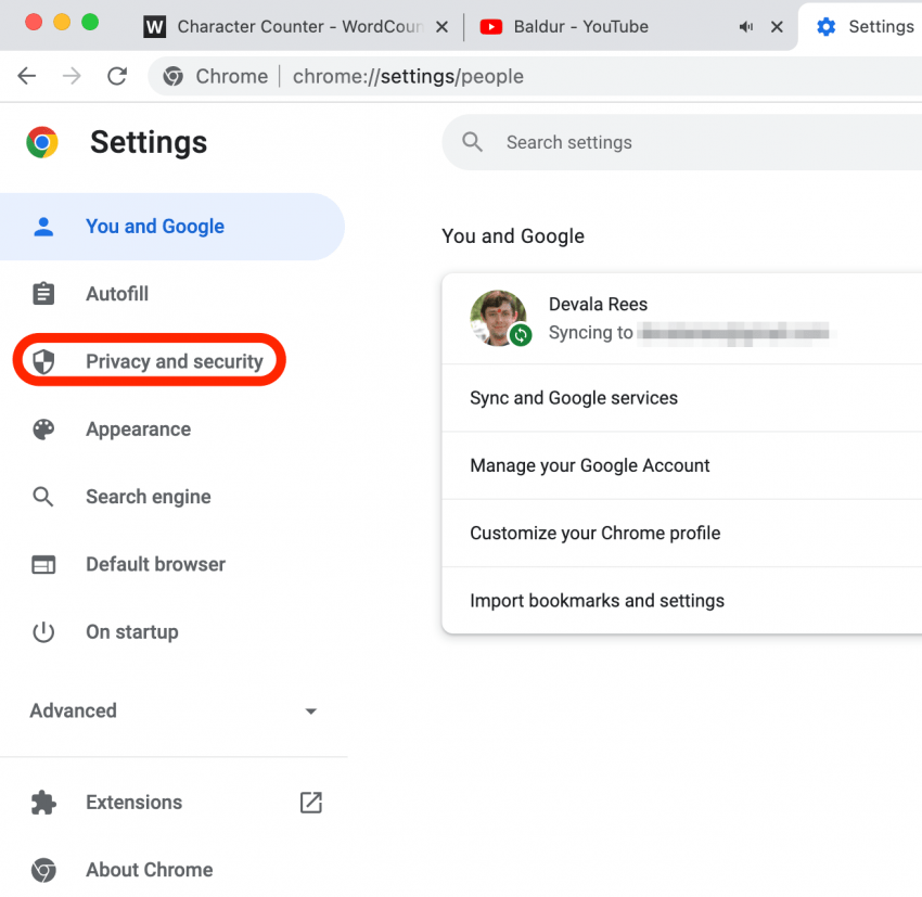 Click on Privacy and security.