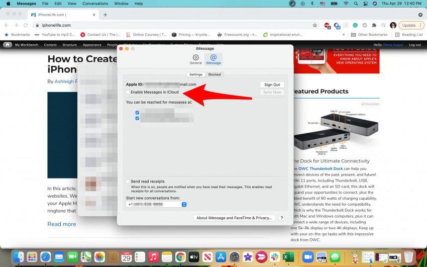 Click the box to Enable Messages in iCloud.