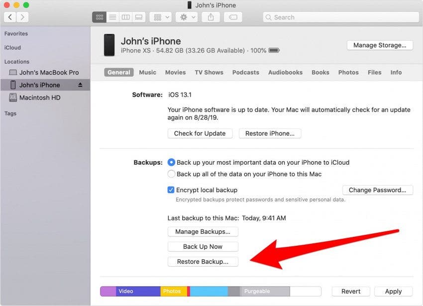restore iphone from itunes backup