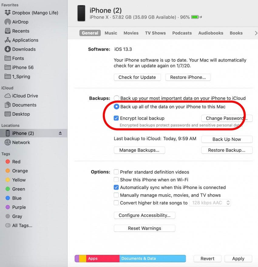 encrypt iphone backup