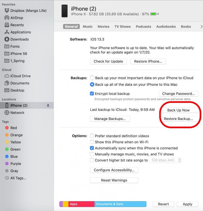 back up iphone to finder
