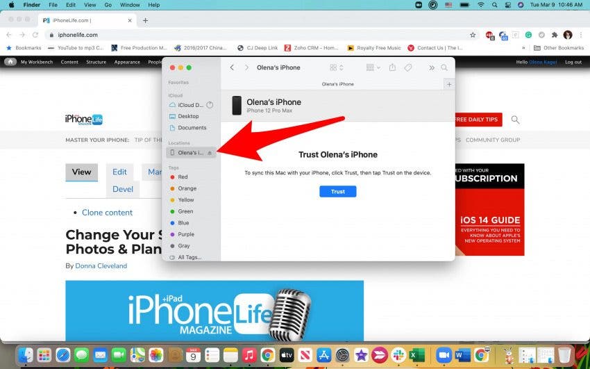Open Finder, your phone should show up sidebar.