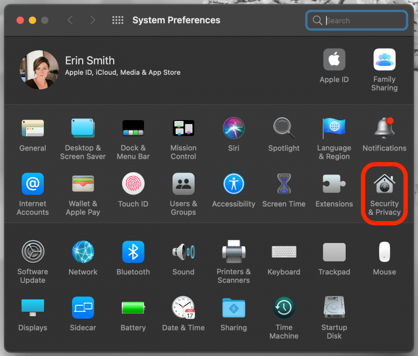 Click on Security & Privacy