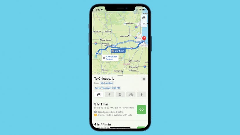 apple maps travel time