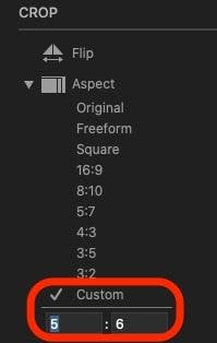 click custom to make a custom vertical to horizontal ratio