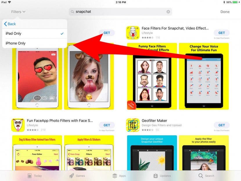 snapchat on ipad