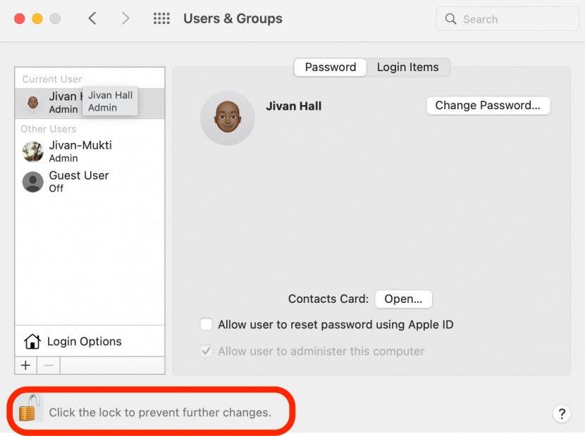 Change Mac Password Step 12-  Lock